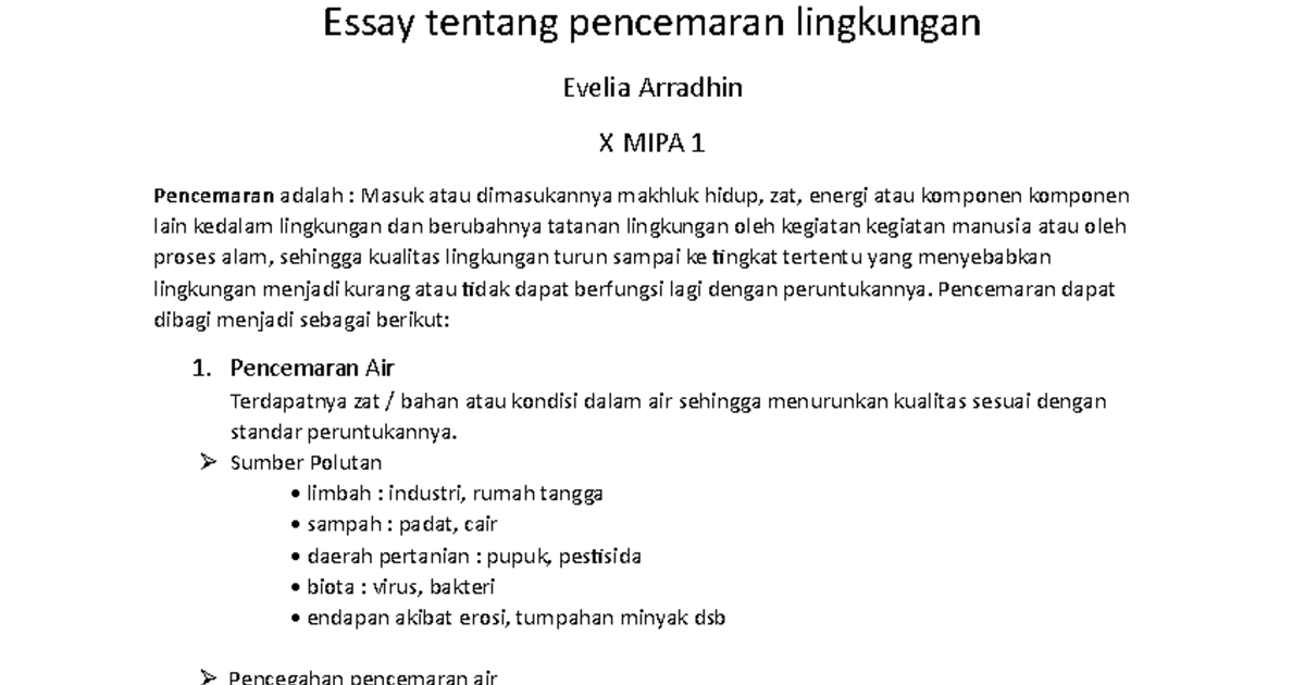 Soal Dan Jawaban Essay Tentang Pencemaran Lingkungan