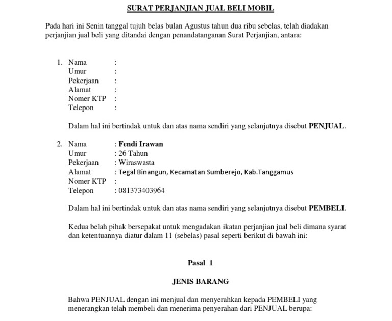 Surat Kuasa Penjualan Mobil - 30+ Contoh Surat Kuasa Perwakilan