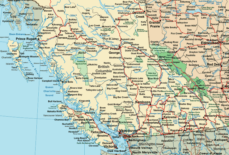map of southern bc canada - map of bc canada detailed