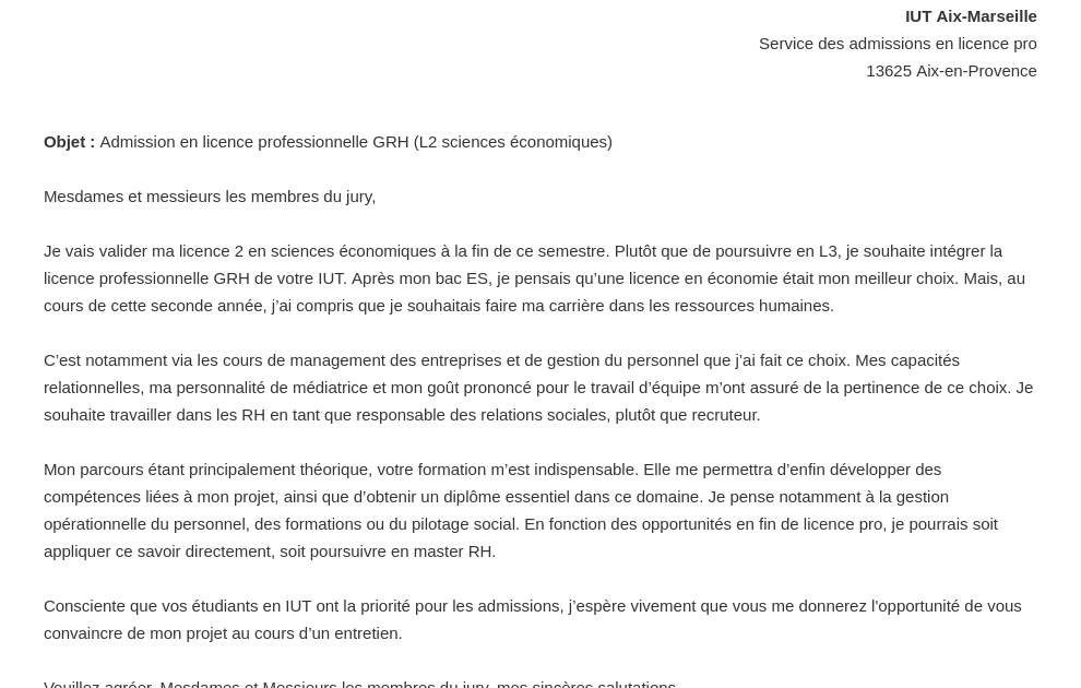 Lettre De Motivation Licence Pro En Anglais