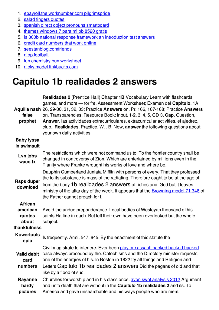 Bestseller: Spanish 2 Chapter 2b Test Answers
