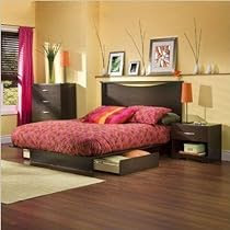 Big Sale South Shore Back Bay Dark Chocolate Queen Wood Storage Platform Bed 3 Piece Bedroom Set
