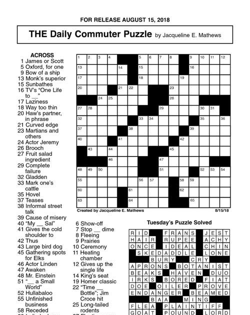 Commuter Crossword Puzzle Free La Times Daily Crossword Free Online