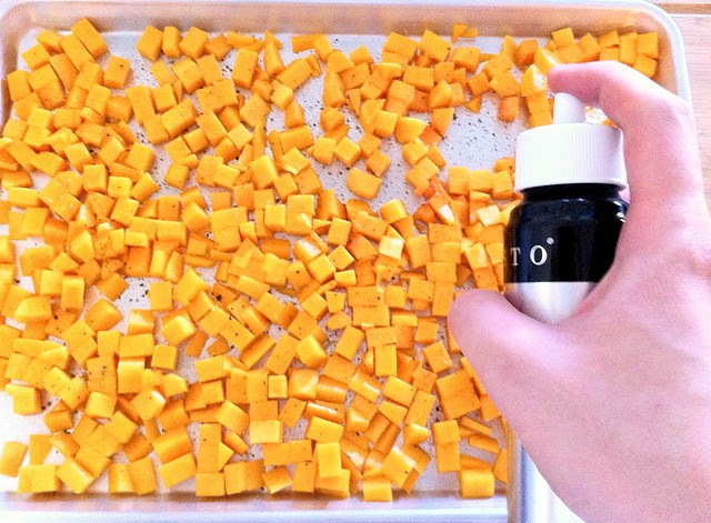 Misting Butternut Squash with Olive Oil