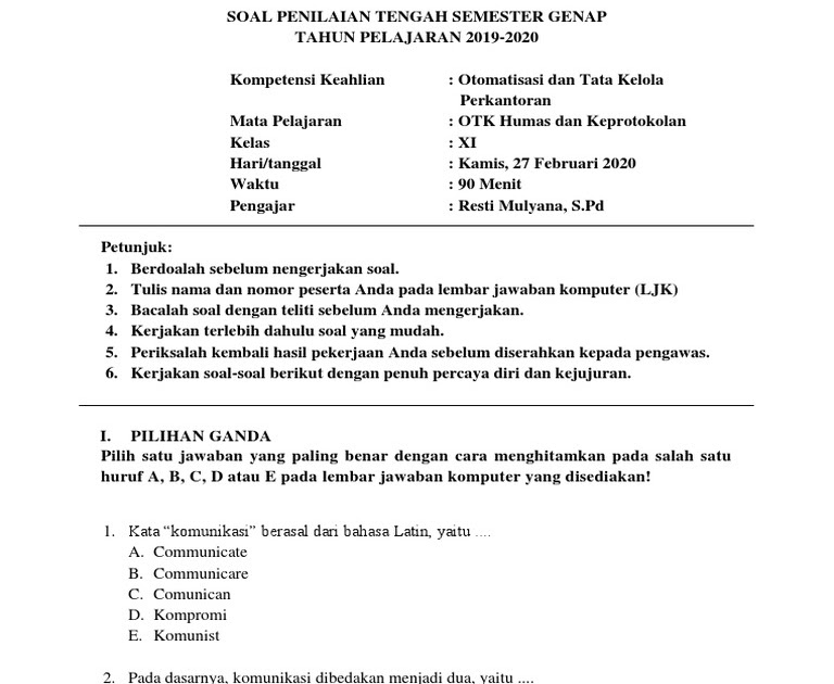 Soal Dan Jawaban Otomatisasi Perkantoran Pilihan Ganda Ilmu Soal