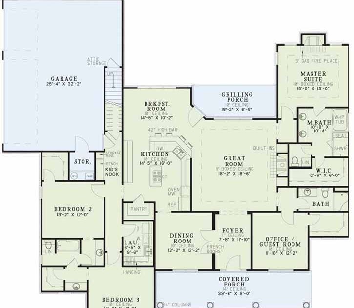 Open Floor Plan 2000 Square Foot House Plans 25 Baths 4 Bedrooms Open