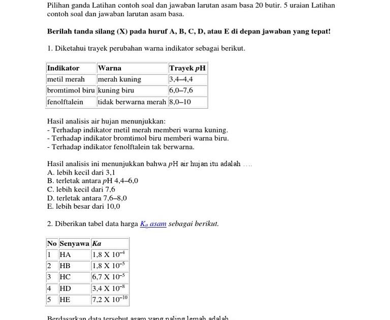 Contoh Soal Titrasi Asam Basa Pilihan Ganda - Pdf Journal