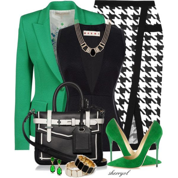 Houndstooth Skirt And Reed Krakoff Bag, created by sherryvl on Polyvore