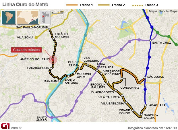 mapa benito di paula metrô linha ouro são paulo (Foto: Editoria de Arte/G1) mapa benito di paula metrô linha ouro são paulo (Foto: Editoria de Arte/G1)