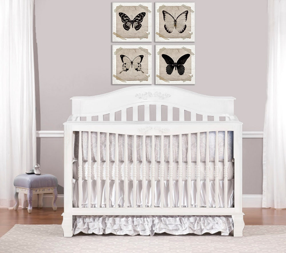 Set of 4 Butterfly Canvas Prints Nursery Decor by shawnstpeter