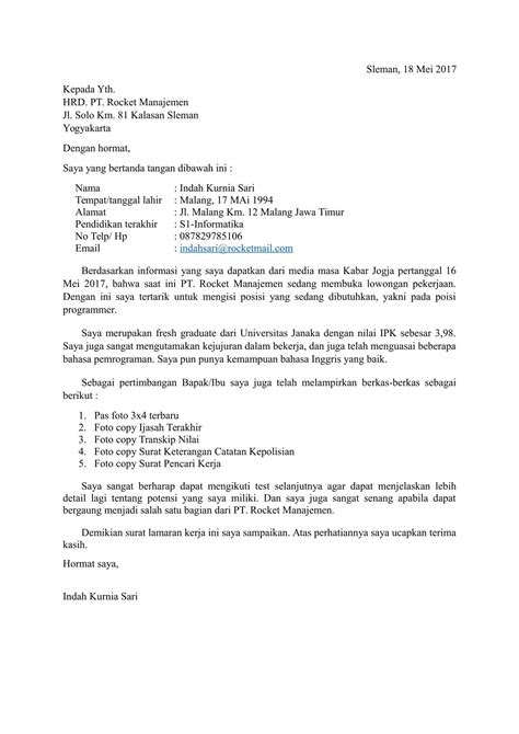 Contoh Surat Lamaran Zoya