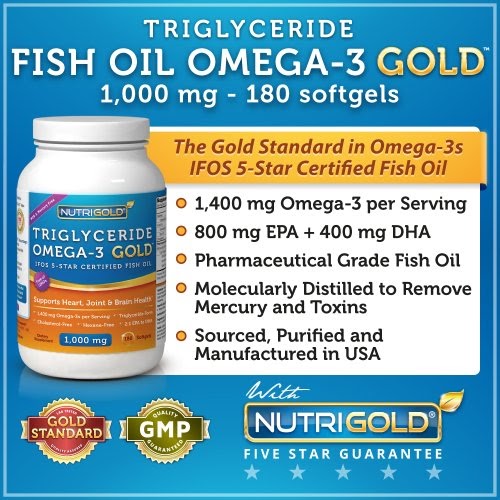 Fish Oil Benefits: #1 Omega 3 Fish Oil Capsules - Triglyceride Omega-3 GOLD  - 1000mg, 180 Softgels (Contains 1400 mg of Omega-3s per Serving)  (Pharmaceutical Grade) (1200mg EPA + DHA)