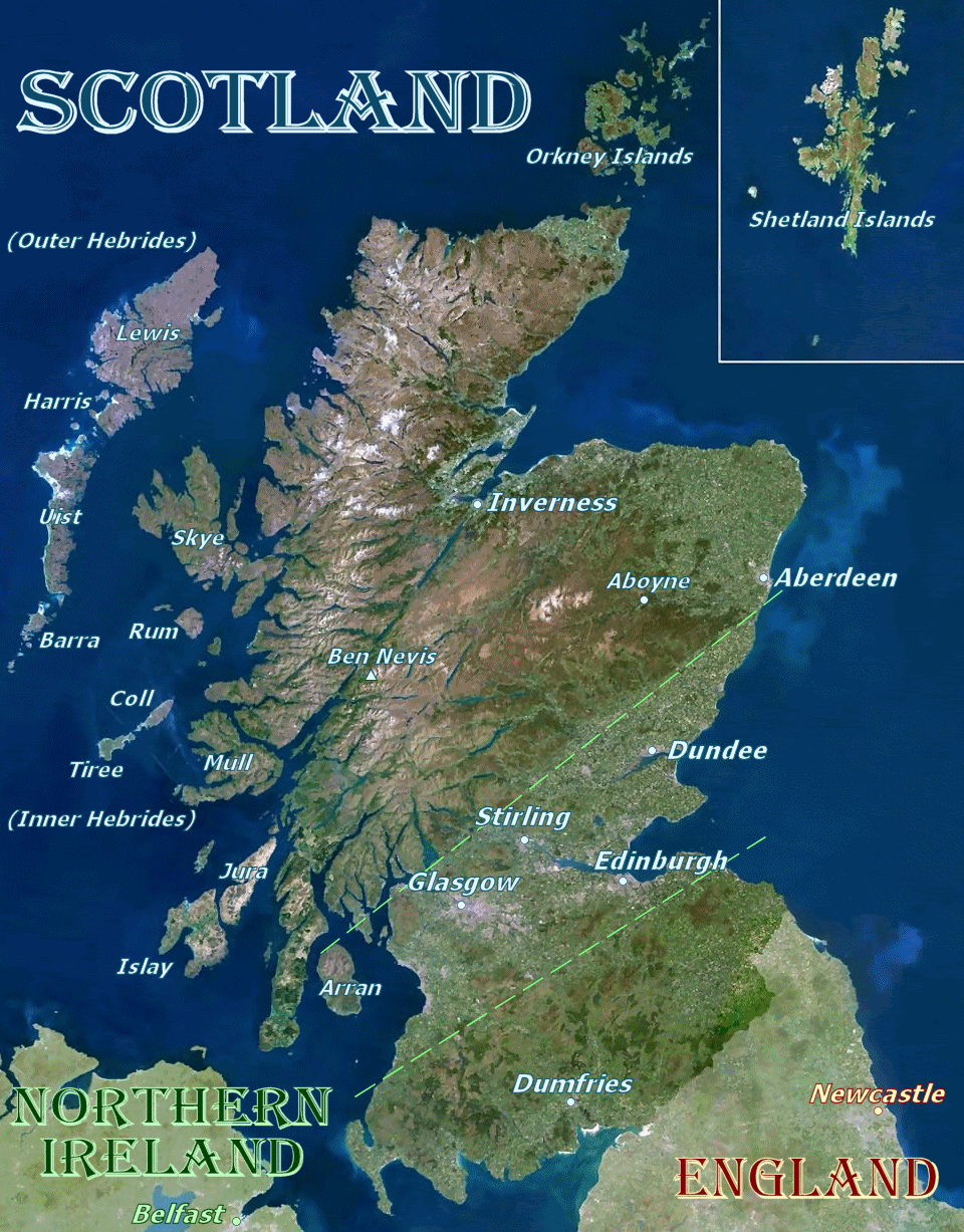 Schottland Highlands Karte / Map of Scotland, Flag of Scotland, UK