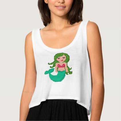 8Bit Pixel Geek Mermaid with Green Hair Tank Top