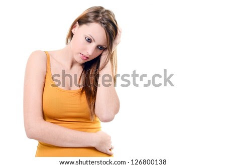Beautifull Woman Holding Her Neck Because Of Pain, Isolated On ...