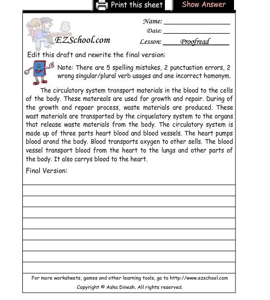 Free Printable Editing And Proofreading Worksheets