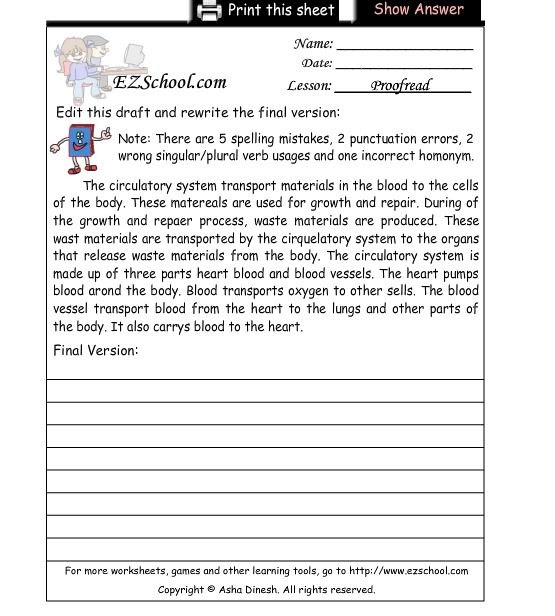 Grammar Proofreading Worksheet 4th Grade