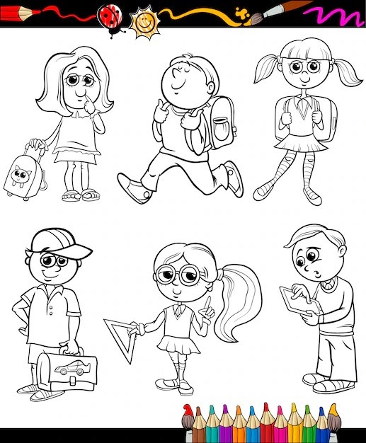 Imagenes De Ninos Animados Estudiando Para Colorear