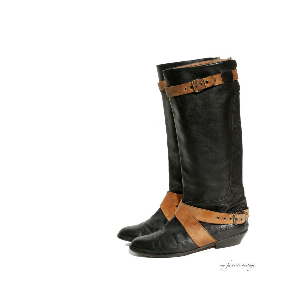 sz 9 vintage Italian black leather riding boots