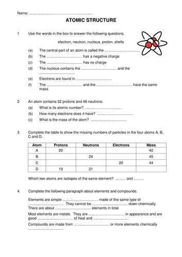 History Of Atoms Worksheets Answers