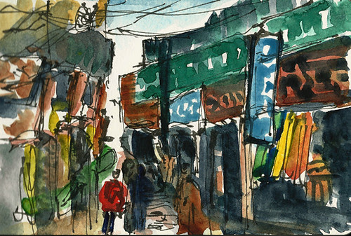 Old Delhi street from a cycle rickshaw, India