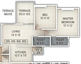 2 BHK Flat - 571 Carpet + Terrace - A Building - Windsor County Ambegaon Budurk Pune 411046