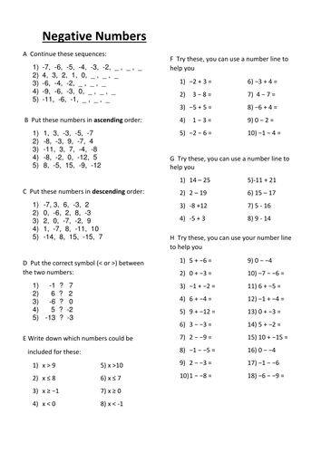 Maths Negative Numbers Worksheet - Free Download Worksheets Pictures