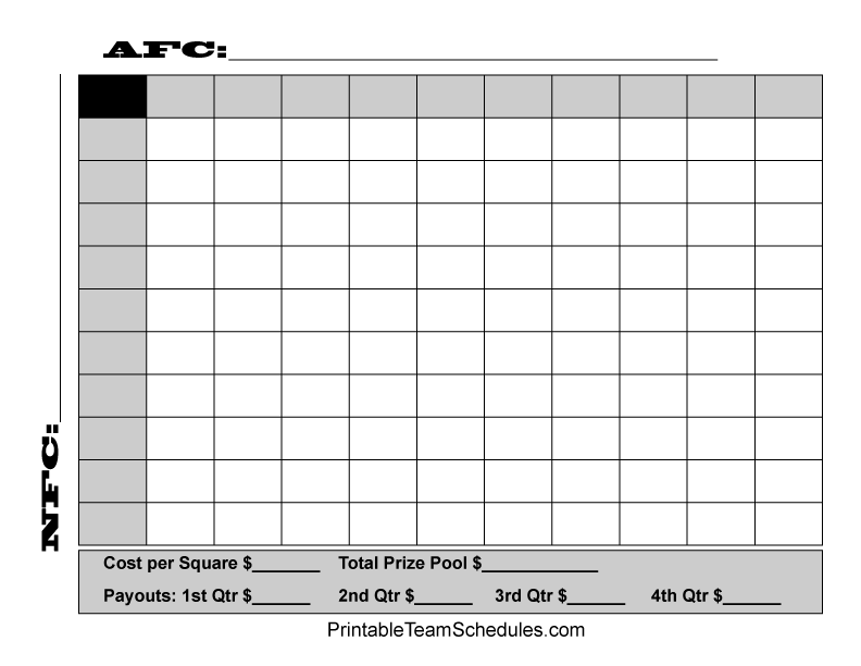 Free Printable Super Bowl Square Template