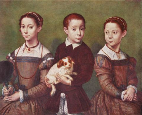 Tre bambini con cane Tre bambini con cane