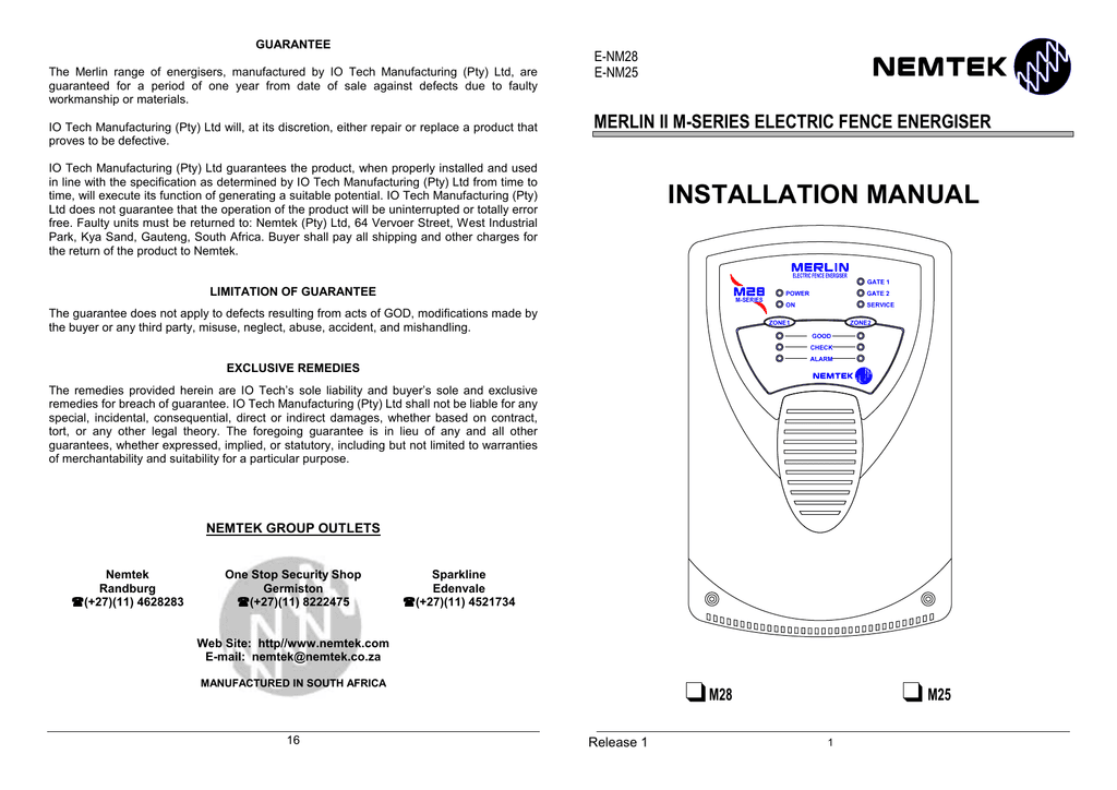 Wizard 4 Electric Fence Wiring Diagram - Energizer Installation