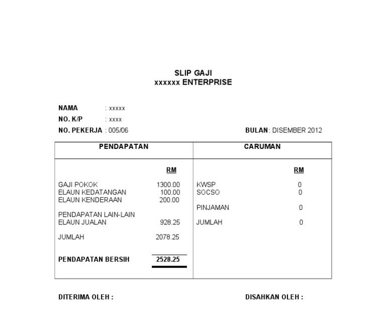 Format Slip Gaji Malaysia