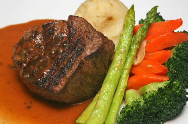 The Chops Grille Filet Mignon is a 10-ounce thick cut from the tenderloin