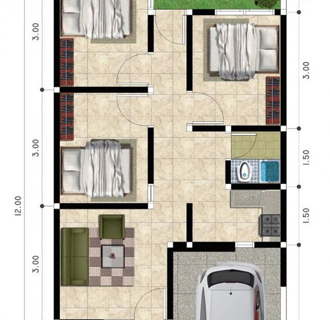 20 Denah rumah minimalis 3 kamar ada mushola