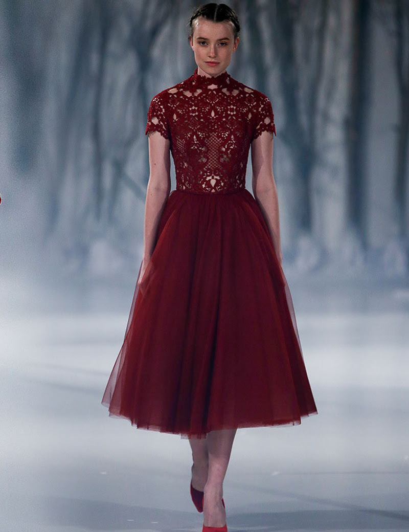 2016 Paolo Sebastian Burgandy Evening Dresses High Neck Short Sleeves Ruched Tea Length Formal Gowns Online