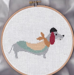 cross stitch patchwork dachshund