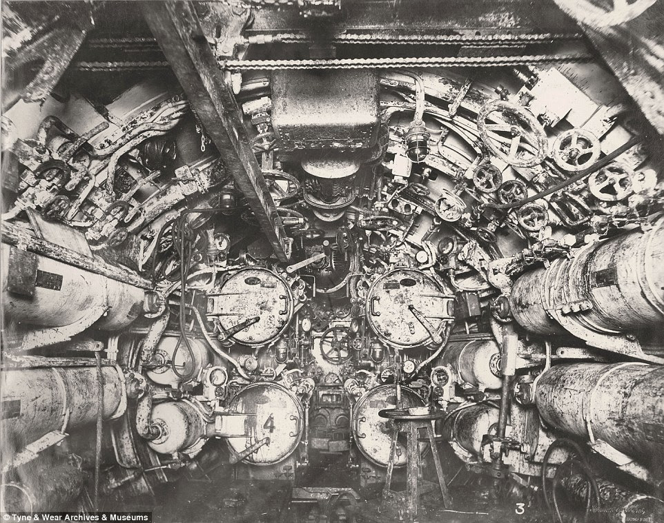 The U-Boat had four forward torpedo tubes, pictured, and was capable of travelling more than 9,000 miles on a patrol before refuelling