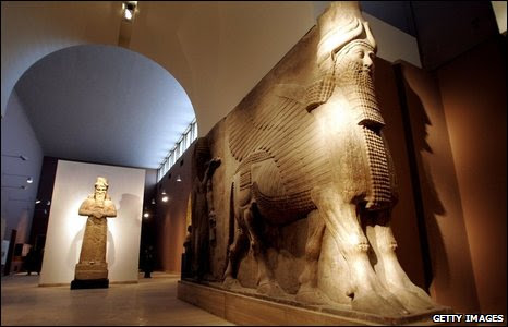 The winged human-headed-bull is seen at Iraq National Museum on February 23, 2009