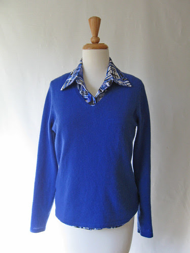 Blue poly blouse with sweater