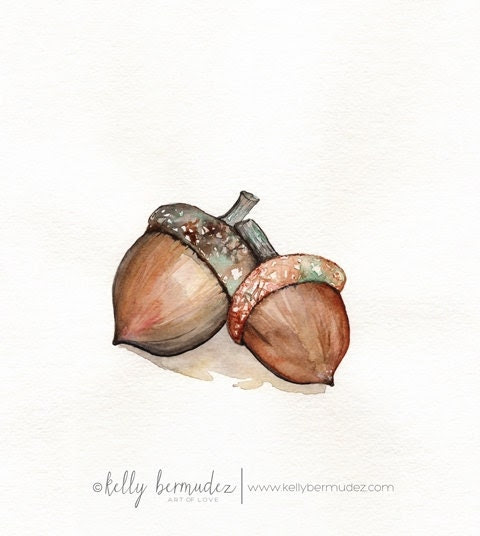 Acorn Love / Acorns / Fall / Autumn / Brown / Earth tones / Watercolor Print - kellybermudez Acorn Love / Acorns / Fall / Autumn / Brown / Earth tones / Watercolor Print - kellybermudez