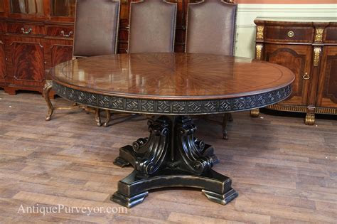 60 inch Round Walnut Pedestal Dining Table w Black and Gold 60 inch Round Walnut Pedestal Dining Table w Black and Gold