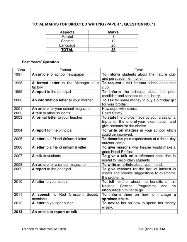 Contoh Soalan Informal Letter Spm - Terengganu s