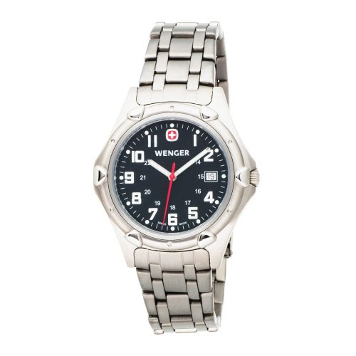 Wenger Men's 73126 Standard Issue XL Black Dial Titanium Bracelet Watch ...