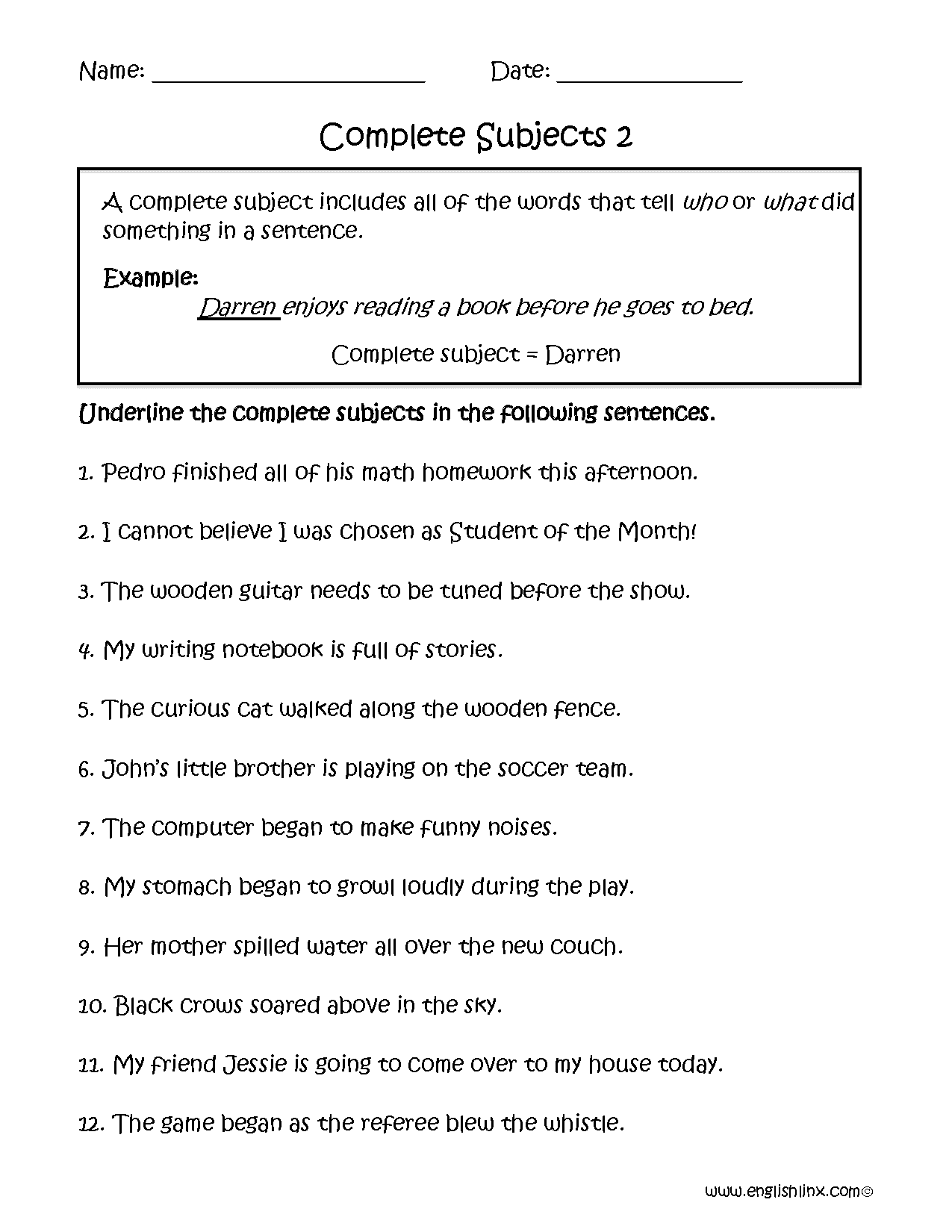 Identifying Sentence Fragments Practice B Worksheet 2