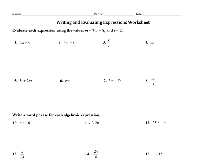 Evaluate The Expression Worksheet - Worksheet List