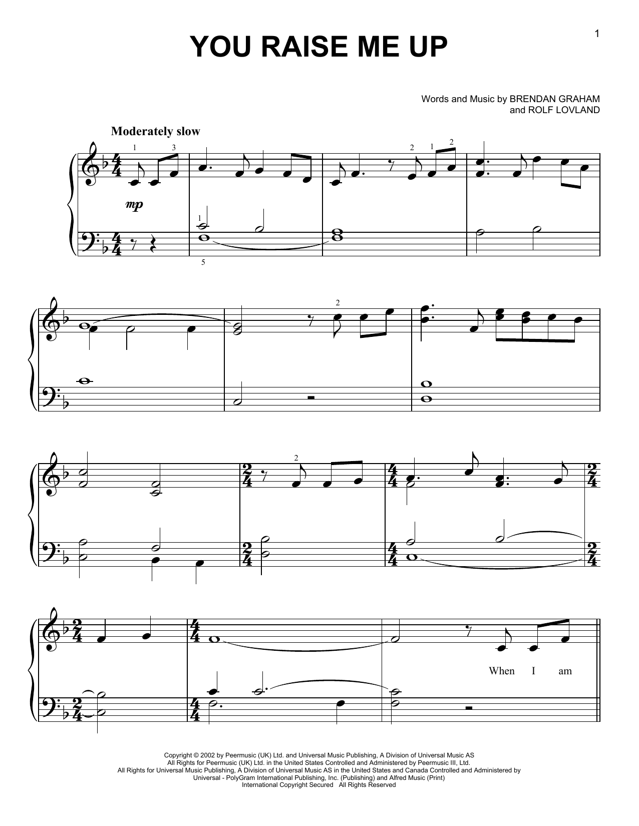 Not Angka Lagu You Raise Me Up Kumpulan Not Lagu