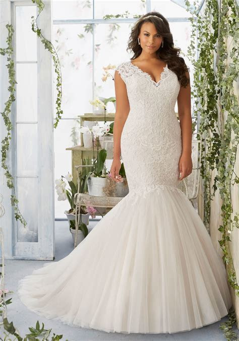 Morilee Bridal Embroidered Appliqués on Tulle Mermaid Plus Morilee Bridal Embroidered Appliqués on Tulle Mermaid Plus