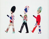 SOLDIERS CANVAS LONDON 2012 / Queens Jubilee Applique wall pictue, bedroom decoration, wall plaque. Made using Cath Kidston's London fabric