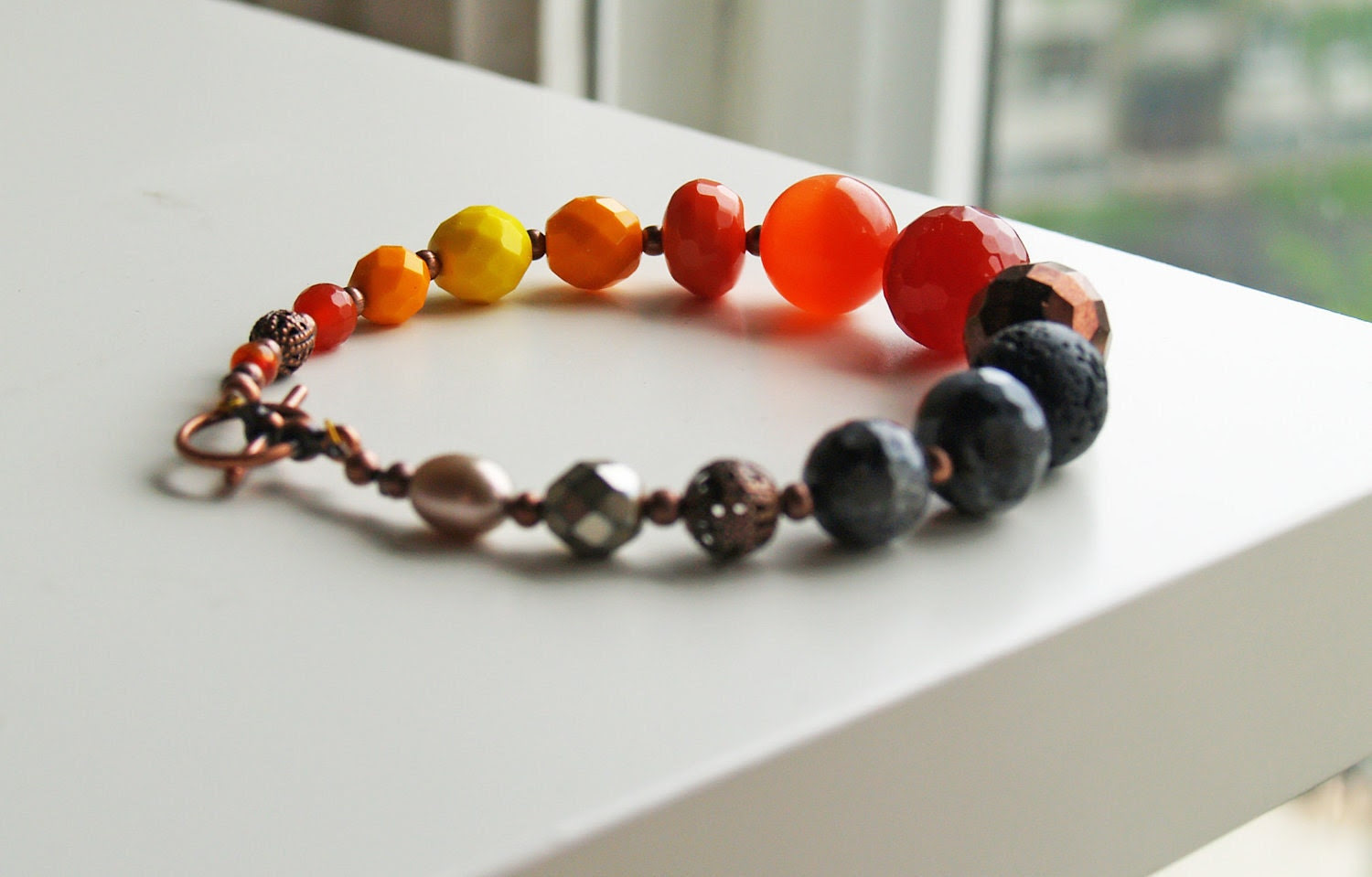 Tangerine Tango Orange,Yellow, Black and Gray Beaded Bracelet Nr 2