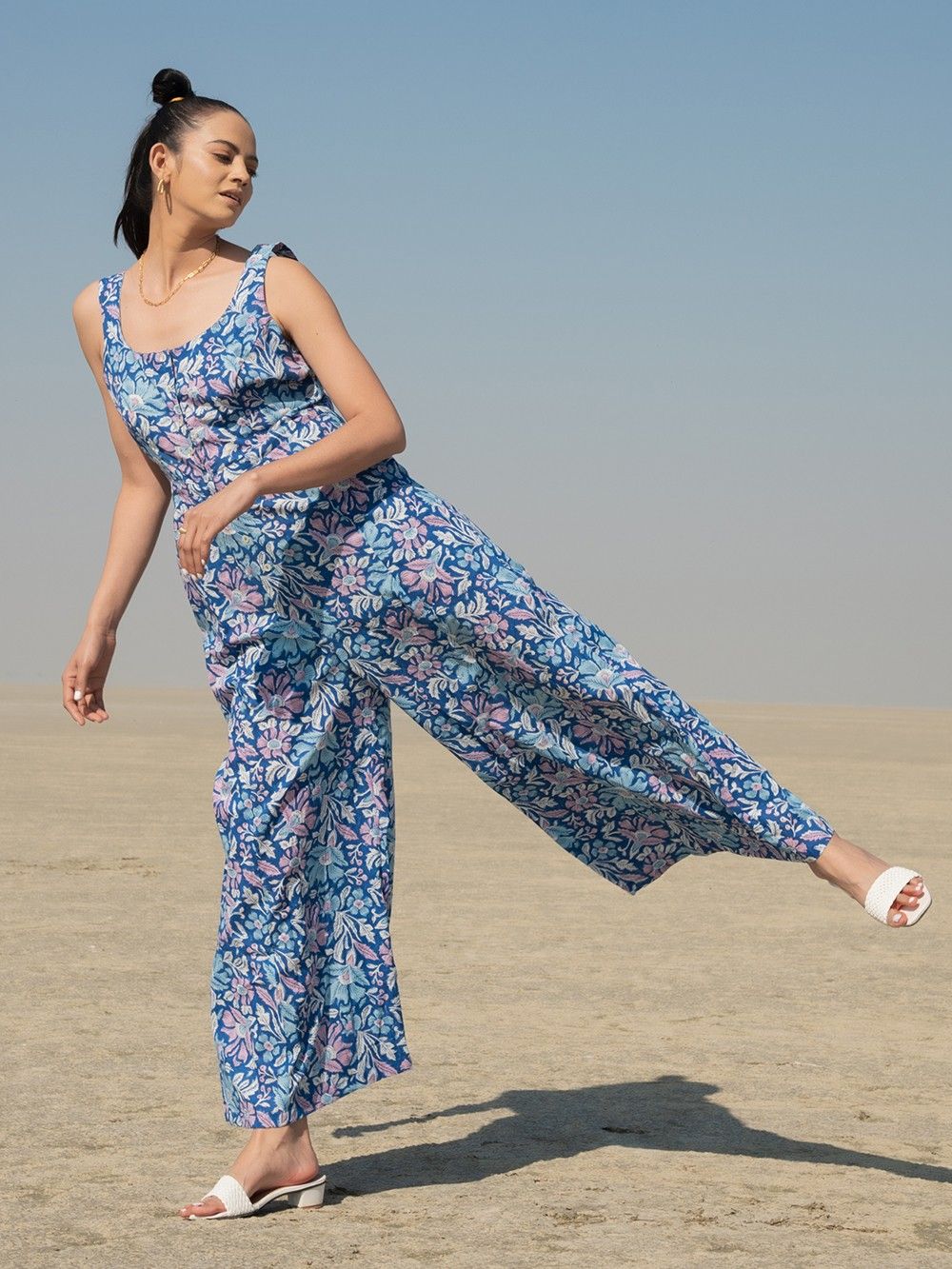 the loom - Blue Printed Cotton Jumpsuit