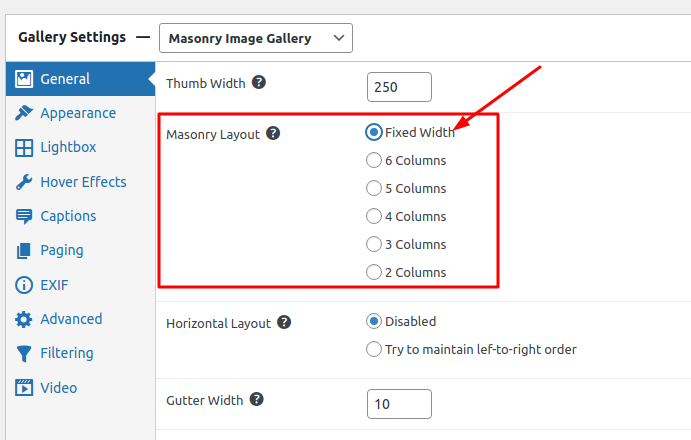 Select fixed width for masonry layout
